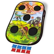 Dinosaur Bean Bag Toss Set | One Double Sided Foldable Target with Eight Bean Bags | Cornhole Game for Indoor and Outdoor Play
