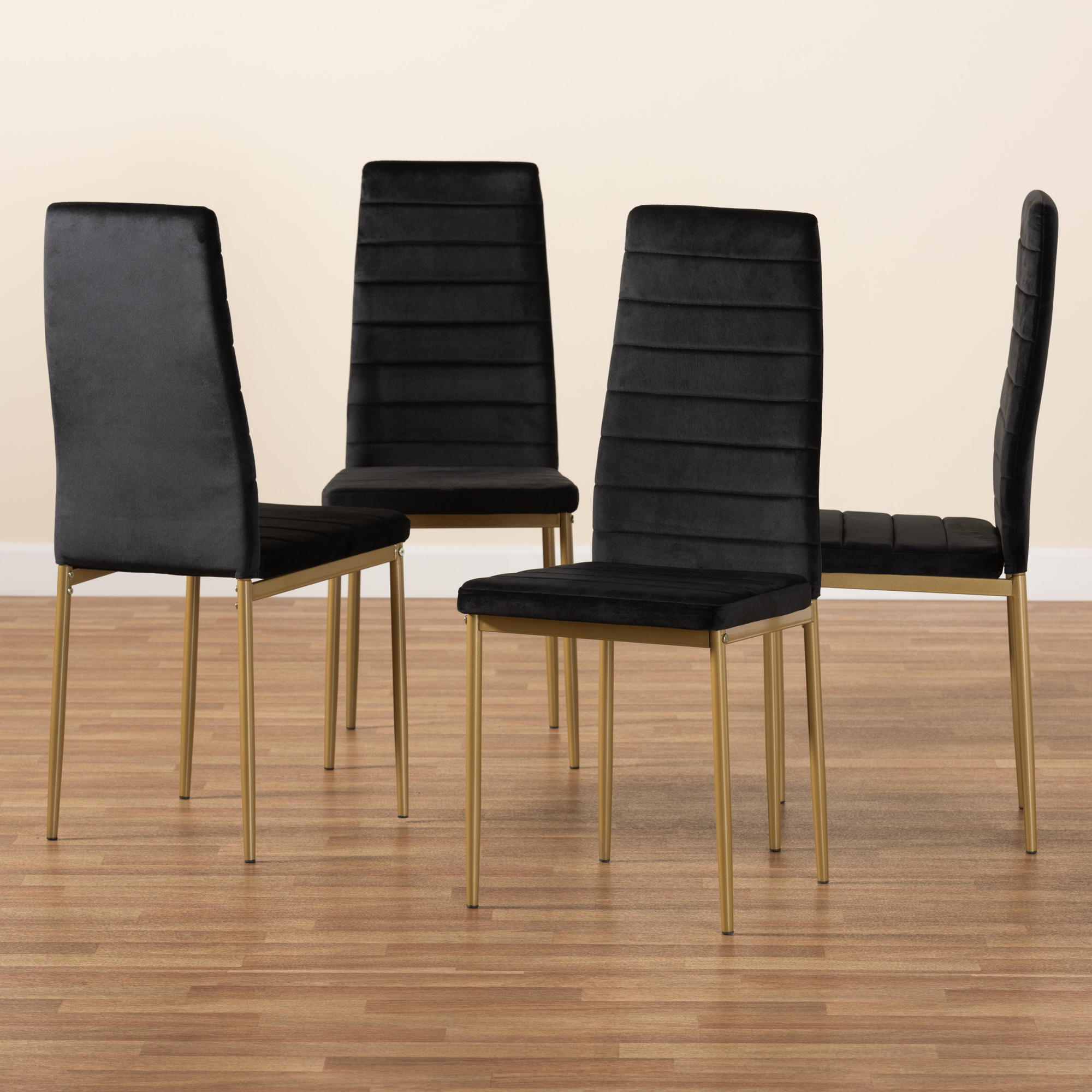 Baxton Studio Armand Dining Chair, Set of 4, Black and Gold