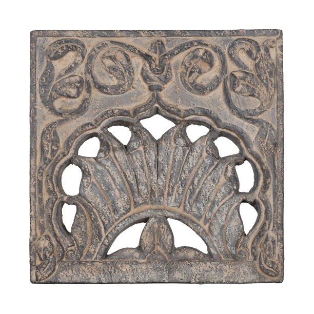 Square Outdoor Patio Wall Art with Scroll Details Gray Finish