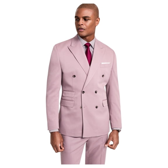 Tayion Mens Classic fit Double Breasted Suit Jacket Blazer 44 L Purple Solid