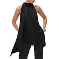 thumbnail image 2 of Warop Women's Halter Neck Sleeveless Top with Asymmetrical Ribbon Detail, Solid Color, V-Neck Design for Casual Wear, 2 of 9