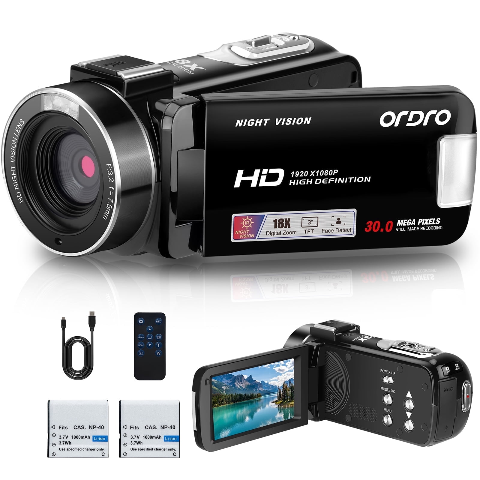 Ultra FHD 1080P 30FPS 24MP Video Camcorder with Touch Screen, 16X