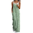 thumbnail image 2 of Wide Leg Jumpsuits for Women Dressy Casual Summer Rompers Smocked Sleeveless Floral Jumpers with Pockets Green L, 2 of 6