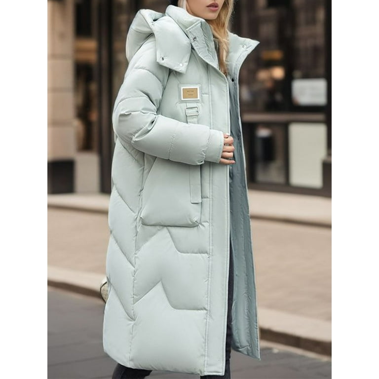 Shunvnny Women Long Winter Down Puffer Jacket Hooded Full Length Thickened Down Coats Lightweight Warm Padded Cocoon Puffer Jacket Outerwear Tops