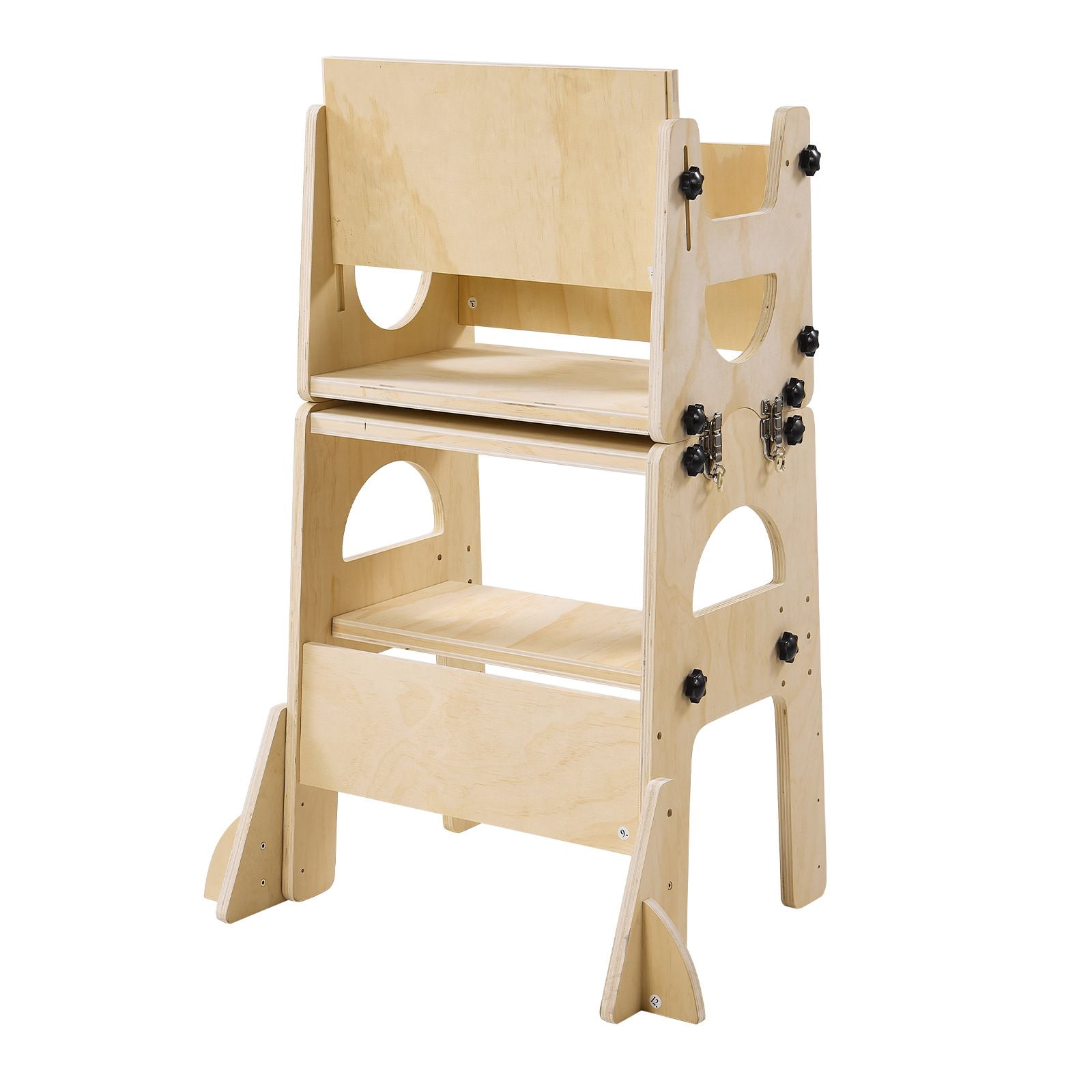 Toddler Tower, Wooden, Adjustable Kitchen Step Stool for Kids 1-5, Montessori Weaning Table and Chair Set, Learning Standing Tower with Chalkboard, Backrest, for Bathroom and Kitchen Counter