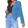 thumbnail image 4 of Women  Jackets, Comfortable Breathable Women Casual Work Blazers Long Sleeve Open Front Polyester Pure Color  For Date For Work Blue XL, 4 of 5