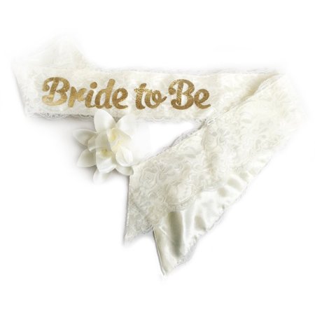Party Heartie White "Bride To Be" Lace & Satin Bachelorette Party Sash With Flower Pin
