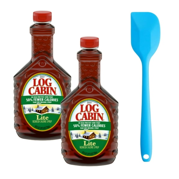 Log Cabin Lite Pancake Syrup, 24 fl oz (2 pack) and 8in Silicone Spatula (Color Varies)