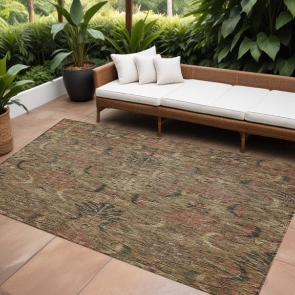 HomeRoots 603310 10 x 14 ft. Brown, Charcoal & Brick Red Damask Washable Indoor & Outdoor Rectangle Area Rug