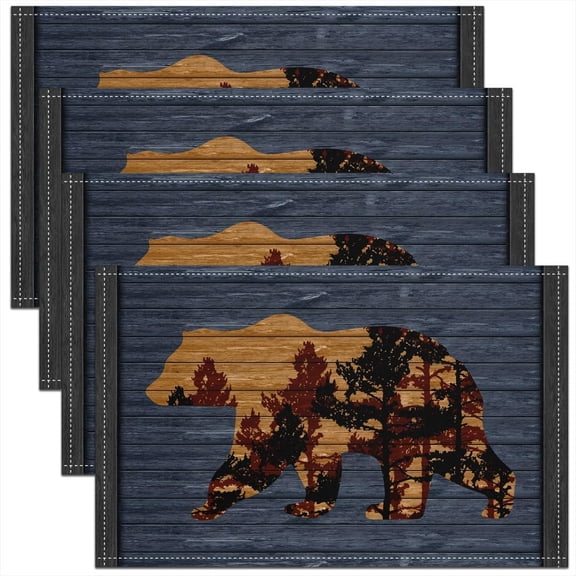 Bear Placemats,Bear Table Place Mats?Rustic Cabin Country Nature Wildlife Bear Blue CamperPlacemat for Kitchen Dining Table Decoration Indoor Outdoor 18"x12"