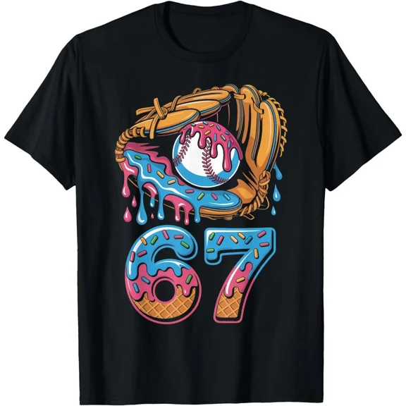Baseball Player Number 67 Sport Ice Cream Drip Youth Kids Trend Art Unisex T-Shirt, up to size 5XL