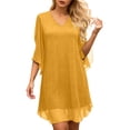 thumbnail image 1 of QHFBli Robe Mini Pailletée pour Femmes Col Montant Manches Cape Cocktail Scintillante Élégante Robes Invité de Mariage Soirée, 1 of 5
