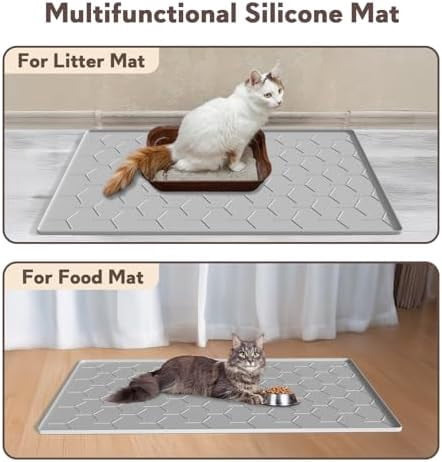 Cat Mat for Litter Box, Large 34" X 22" Cat Litter Mat, Waterproof Silicone Pad for Floor, Gray
