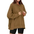 thumbnail image 4 of Hoodies Tops for Women Casual Loose Long Sleeve Waffle Knit Drawstring Pullover Solid Color Sweatshirts with Pockets,Brown,M, 4 of 5