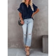 thumbnail image 5 of Asyoly Women's V-Neck Shirts Cuffed Sleeve Blouse Button Down Tops Side Split Tops, 5 of 5
