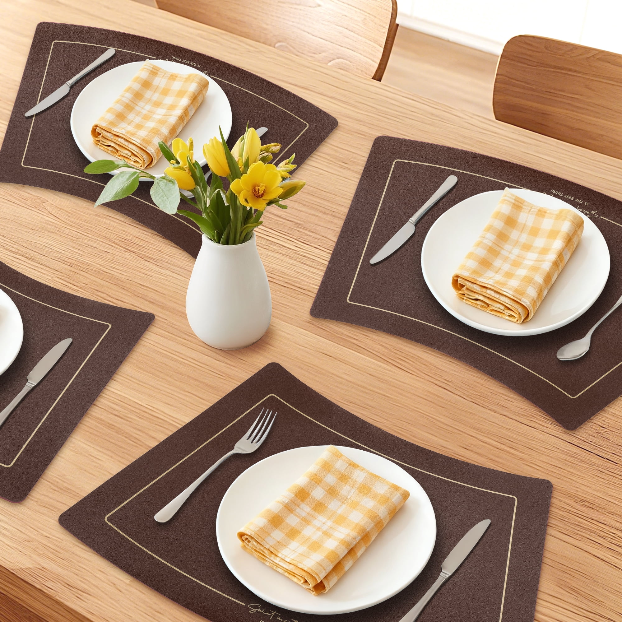 Unique Bargains 6Pcs Faux Leather Heat Resistant Placemats Coffee 20.1x11.8inch