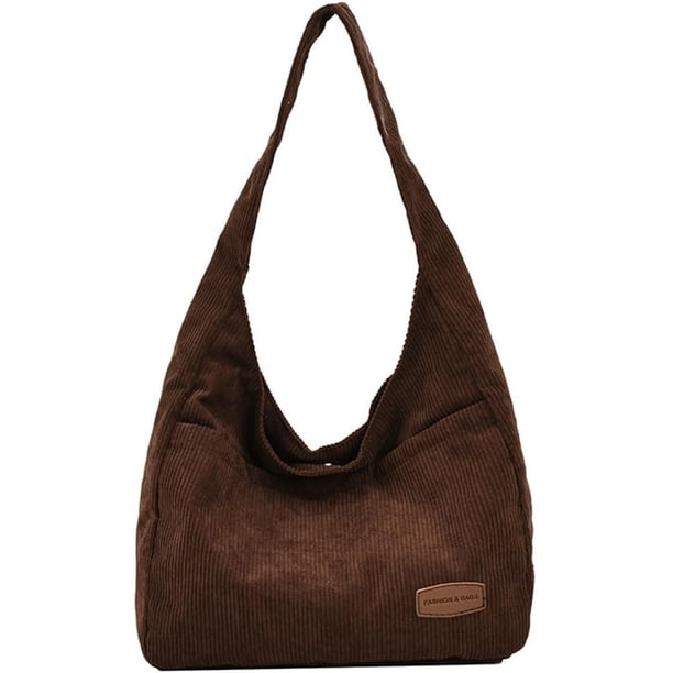 LHSHIDU Corduroy Shoulder Bag Winter Fall Fashion Crescent Bag Womens Mens Wide Strap Tote Handbag Solid Color