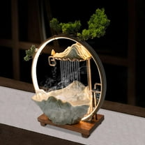 Indoor Water Fountain Desktop, LED Lighted Relaxation Tabletop Fountain Waterfall with Mist and Fake , Rockery Feng Shui Decor for Meditation Good Luck Wealth