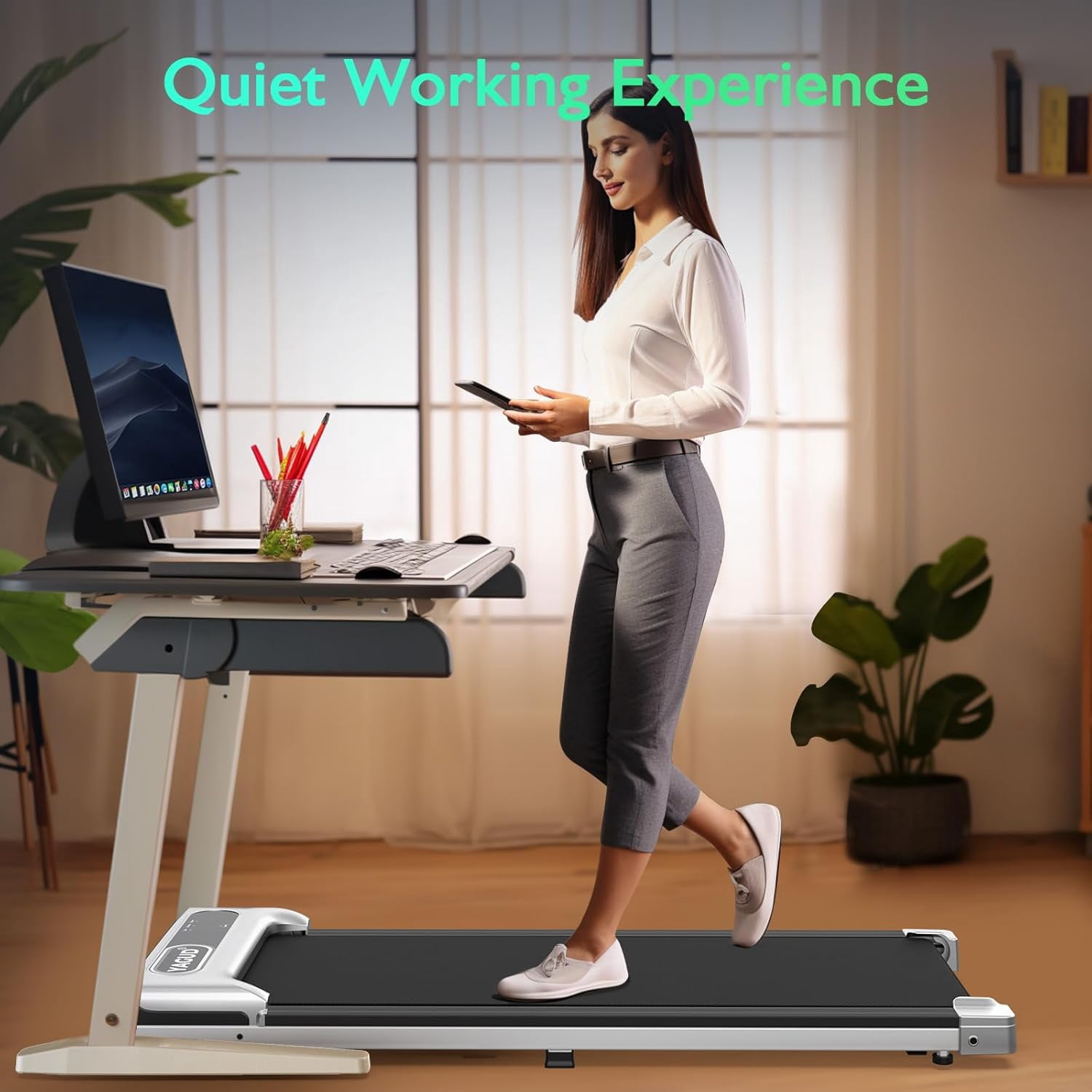 Yagud Walking Pad Under Desk Treadmill, Portable Small Treadmills for Home and Office, 2.5 HP Portable Walking Jogging Running Machine with Remote Control and LED Display, Sliver