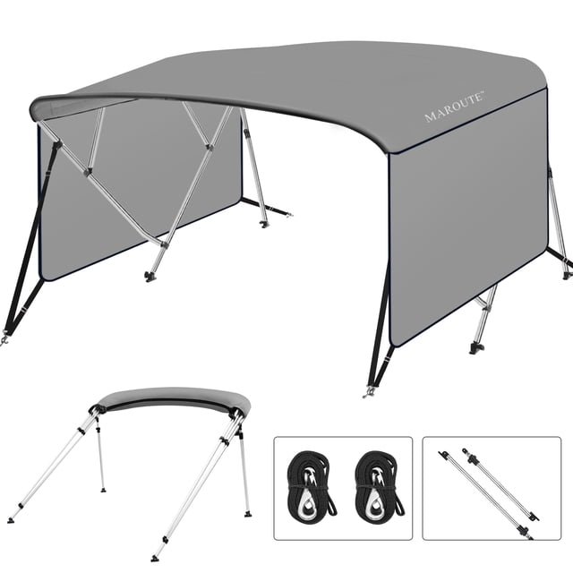 EDTara 4 Bow Bimini Tops for Boat Cover with 1” Aluminum Alloy Frame, Zippered Storage Boot, Pu Coating Canvas,Include 2 Straps, 2 Adjustable Rear Support Pole