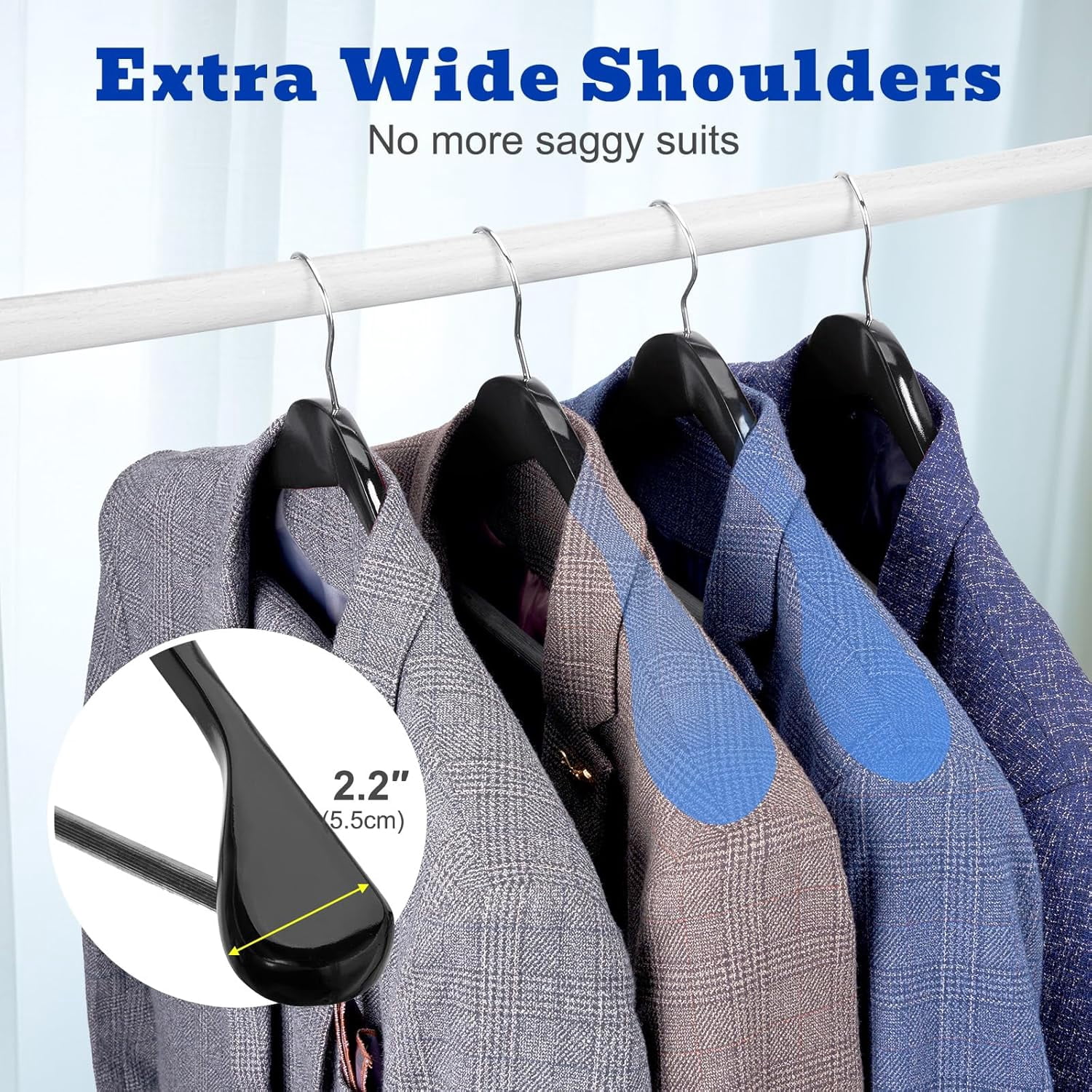 Solid Wood Wide Shoulder Hangers with Non-Slip Pants Bar, 360 °   Swivel Hook for Suits, Dresses, Jackets, and Heavy Clothes - 6 Pack (Walnut Finish)