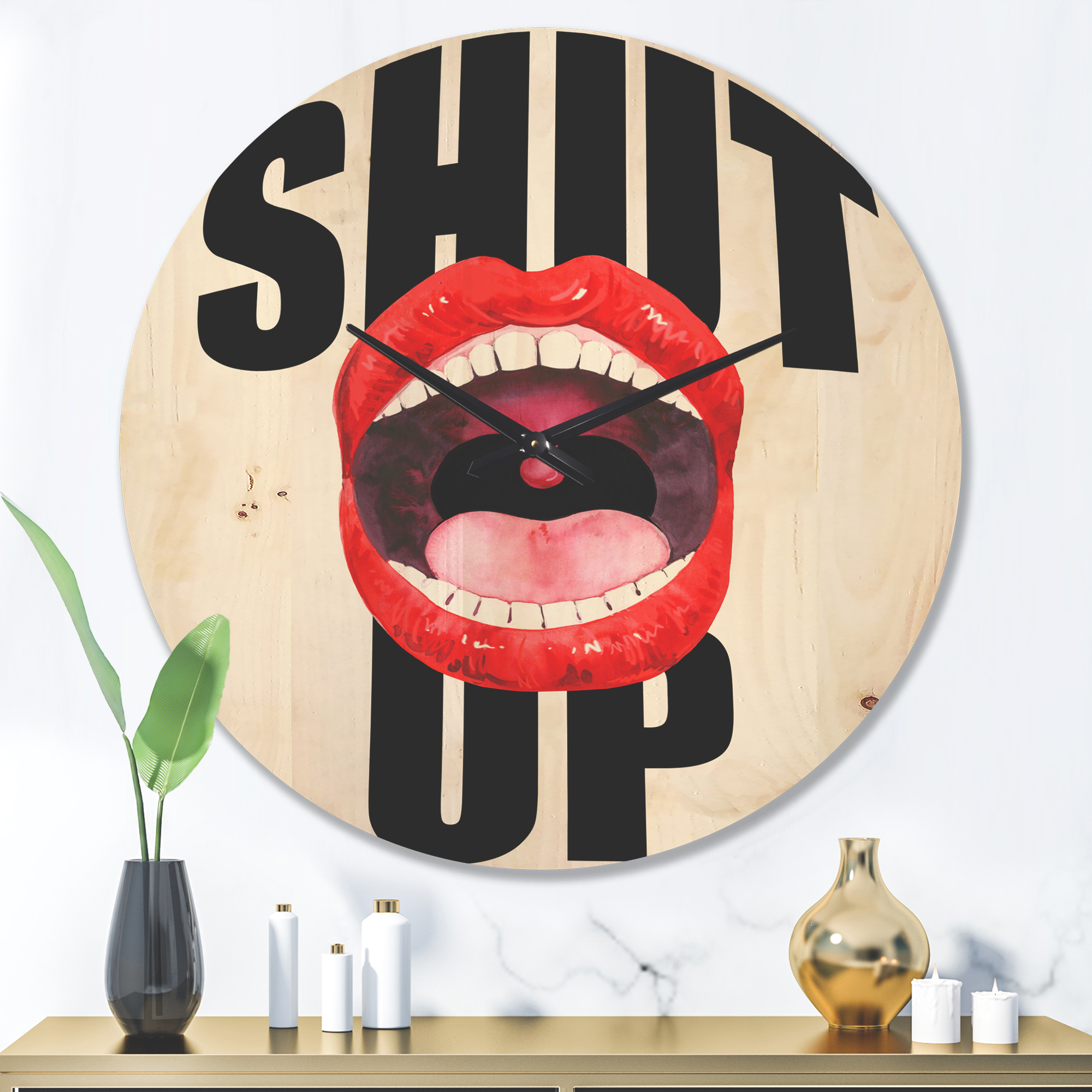 Designart 'Woman Lips' Modern Wood Wall Clock