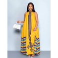 thumbnail image 5 of Yellow Plus Size Womens Loose Sleeveless Halter Neck A-Line Maxi Dress With Tribal Print And Side Pockets, 5 of 8