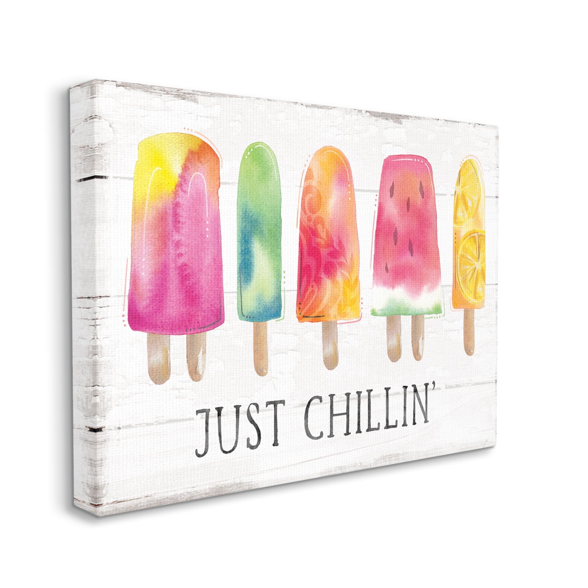 Stupell Industries Just Chillin' Rustic Grain Pattern Summer Ice Pop Canvas Wall Art, 48 x 36, Design by Courtney Morgenstern