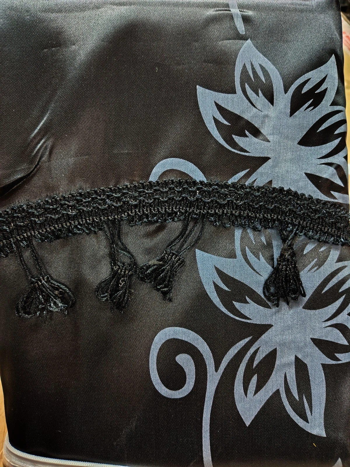 Gorgeous Home Linen 2pc Window Curtain Set 120" W X 84" L Attached Valance and Backing Sheer with 2 Tassels Rod Pocket Drape Leaf Printed Black