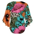 thumbnail image 6 of Tropical Flowers Leopard Print Fabric Women's V-Neck Blouse With 3/4 Ruffled Bell Sleeves Casual Top Ladies Blouses, 6 of 7