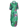 thumbnail image 4 of Lilgiuy Women's Casual Lapel Printing Button Single-Breasted Long-sleeve Shirt Split Long Dress Army Green Fall for 2022 Spring Winter, 4 of 5