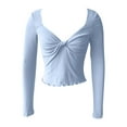 thumbnail image 3 of Fall Shirts for Women 2025 Solid Color Knot Front V-Neck Slim Fit Cropped Going Out Tops Long Sleeve Shirts for Women, 3 of 7