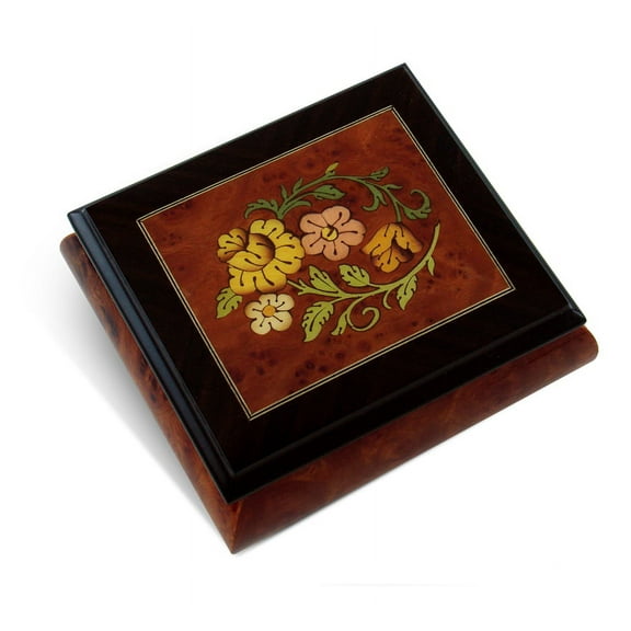 Radiant Floral Glossy Wood Inlay Box with Rosewood Border, Classy & Beautiful