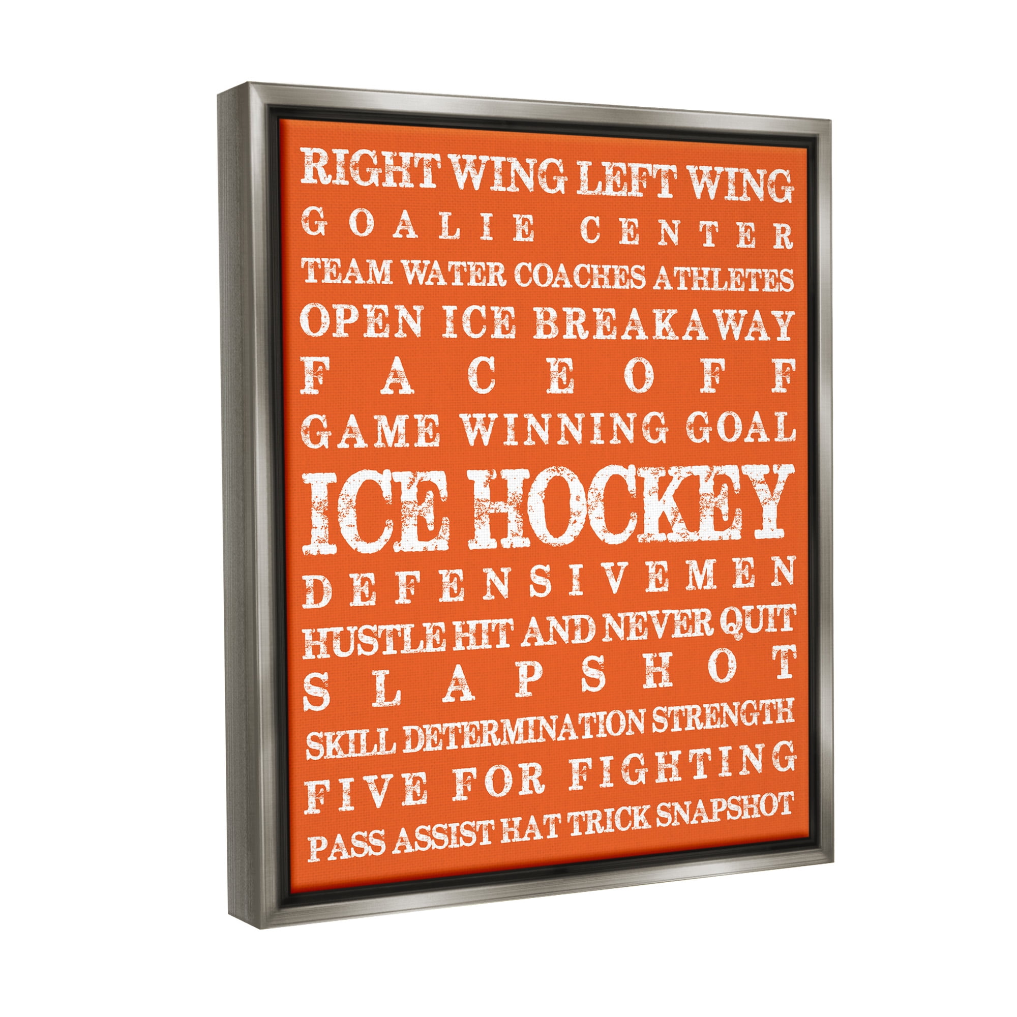 Stupell Industries Ice Hockey Phrases Sports Painting Gray Floater Framed Canvas Art Print Wall Art, 25 x 31
