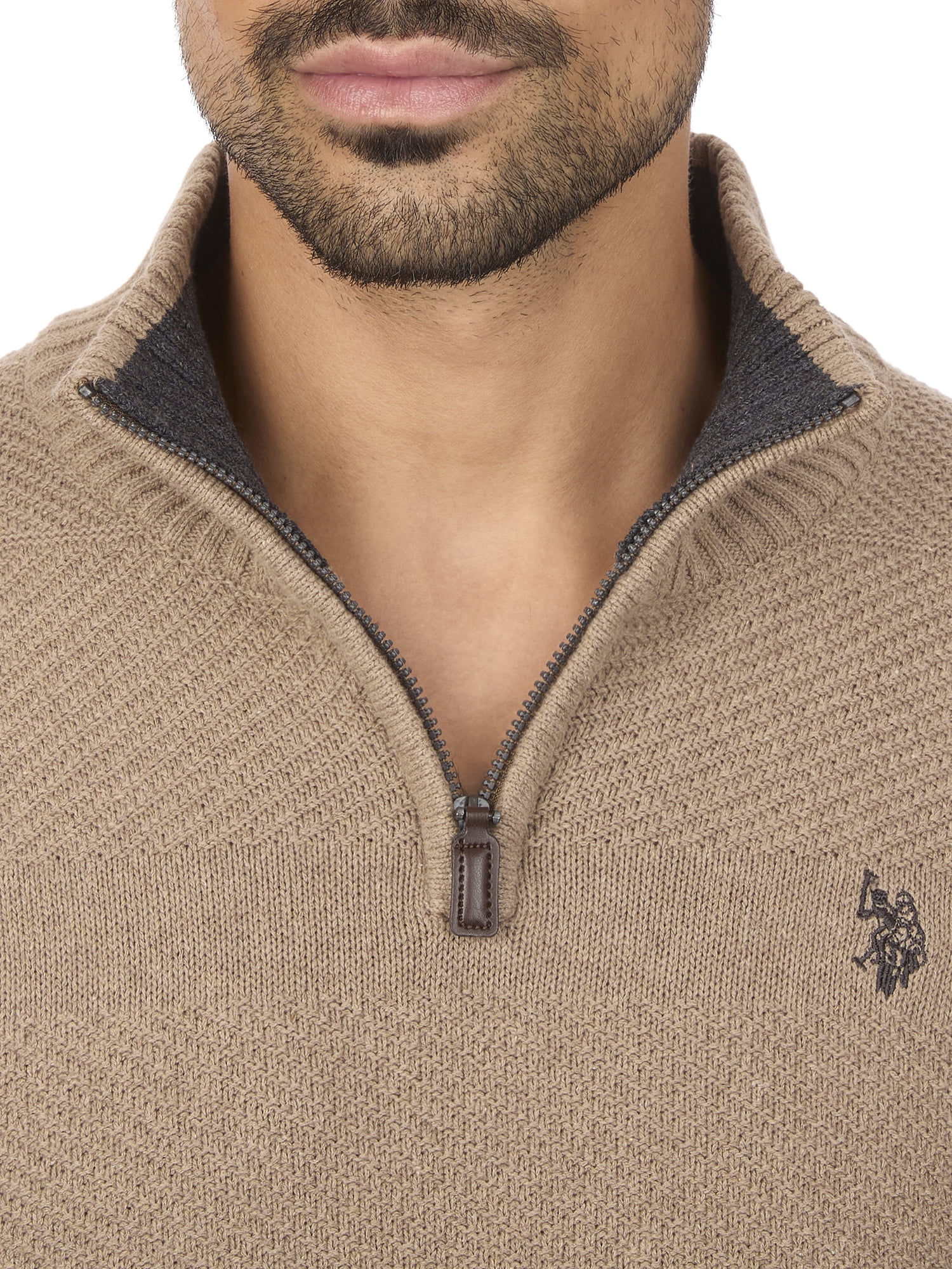 U.S. Polo Assn Men's Textured Striped Quarter Zip Sweater