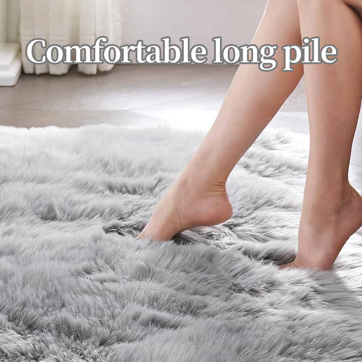 Faux sheepskin rug 4'x6', gray machine-washable plush rug, suitable for use beside the bed in the bedroom, living room, and kids' room