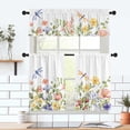 thumbnail image 5 of Floral Leaves Curtain for Kitchen Bathroom Watercolour Pink Yellow Flower Rod Pocket Window Curtain Tier Curtains Valance Set 3 Pcs Plant Printed Curtains 54 x 18 inches + 27 x 36 inches *2, 5 of 6