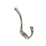 RCH Hardware Solid Brass Double Arm Hook, Polished Nickel Shiny Silver Matching Screws Included