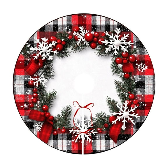 Christmas Tree Skirt 60 inch, Red Plush Snowman Snowflakes Christmas Tree Skirt, Farmhouse Xmas Tree Skirt Ornaments for Christmas Tree,