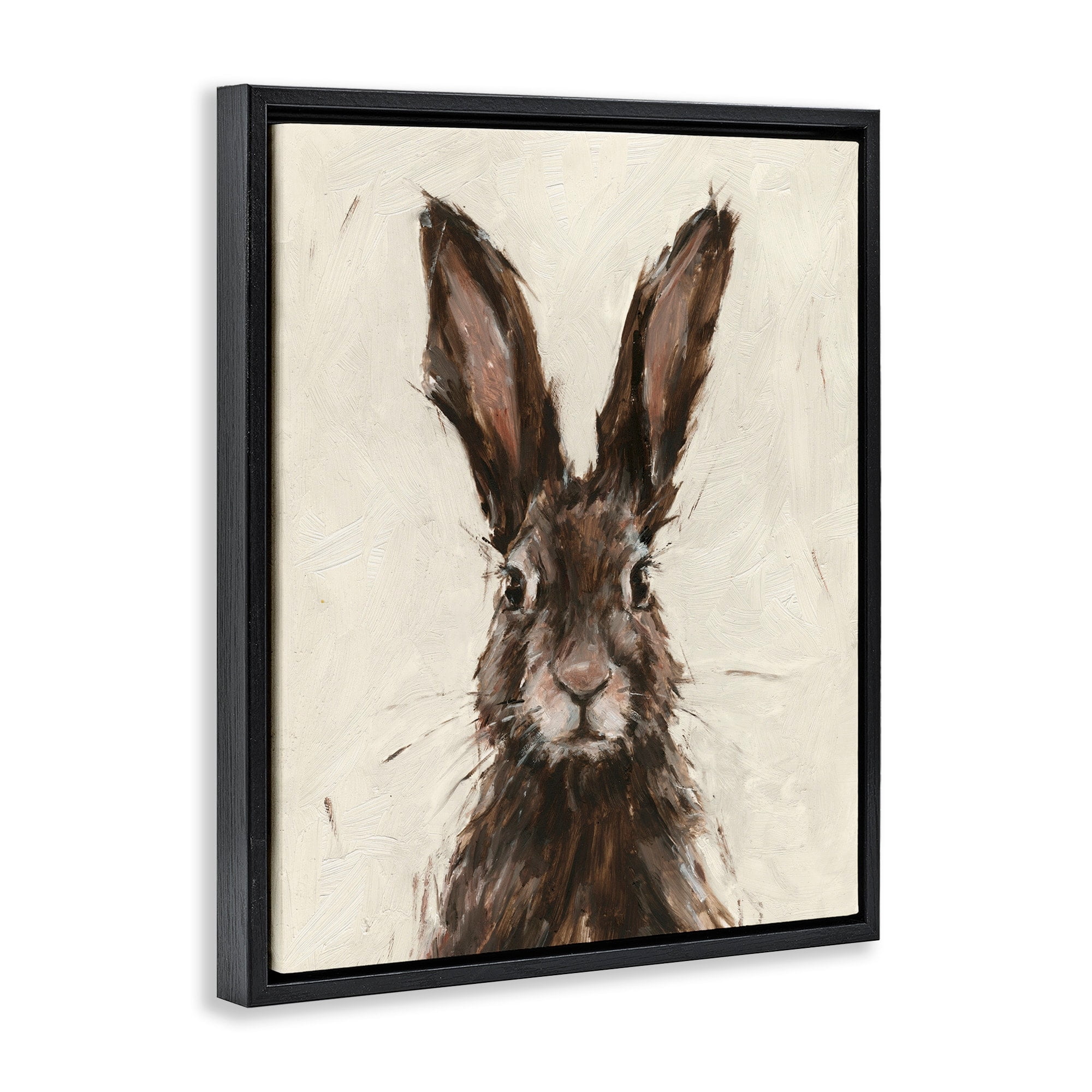 Stupell Industries Brown European Rabbit Hare Portrait Painting Jet Black Framed Floating Canvas Wall Art, 16x20, by Ethan Harper