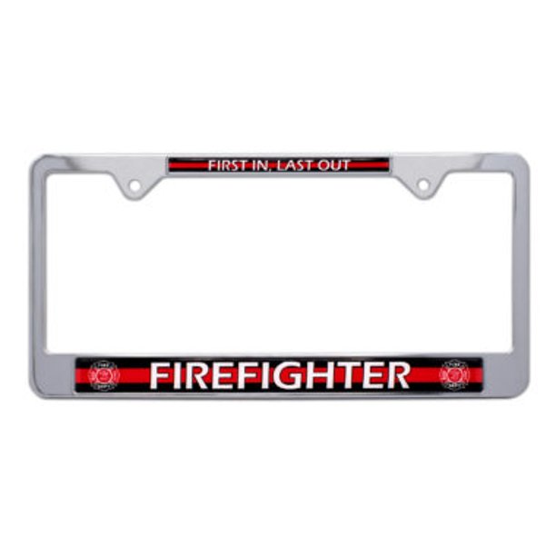 Elektroplate Firefighter First In, Last Out Shiny Chrome All Metal License Plate Frame