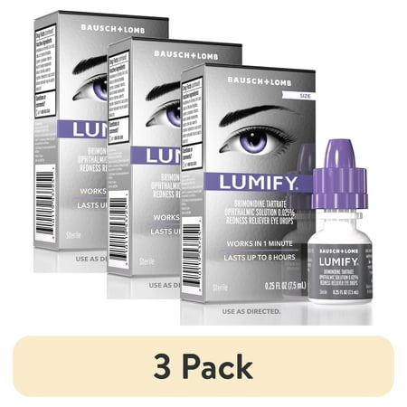 (3 pack) LUMIFY Eye Drops for Redness Relief and Whiter and Brighter Looking Eyes, .25 fl oz (7.5 ml)
