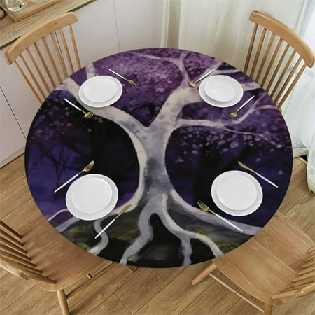 

Sheronv Purple Leaves Round Table Cover Stain Resistant Washable - Perfect for Indoor Outdoor Tablecloth Kitchen Dining Wedding Parties - 100% Polyester Table Cover with Elastic Edge 46 -50