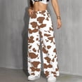 thumbnail image 2 of felwors Women's Cow Print Jeans High Waisted Straight Leg Denim Pants with Pockets, Western Cowgirl Outfit for Casual & Party Wear (Coffee, S), 2 of 6