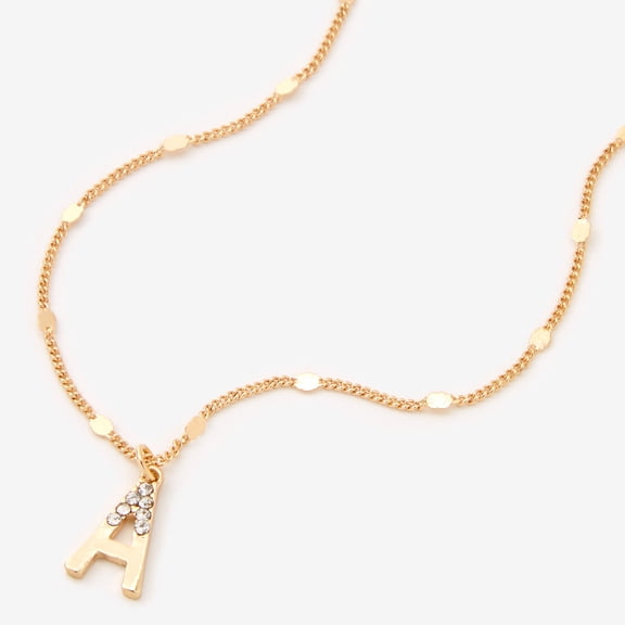 Claire's Gold Half Stone Initial Pendant Necklace - a, Gold,Adult.