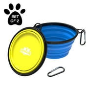 Angle View: 2 Pack Travel Silicone Collapsible Portable Water and Food Bowls 32 Ounce Large
