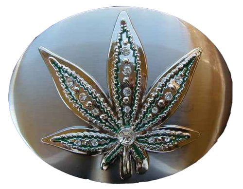 Large Marijuana Leaf with Rhinestones Novelty Belt Buckle 