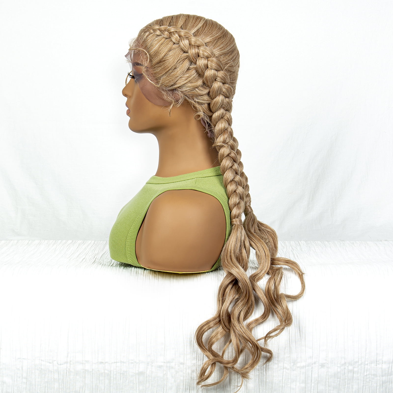 Synthetic Braided Wigs with Curly Wave for Women Lace Frontal Twist Braids Wig with Baby Hair for Girls 30 Inches (27/613 Color)