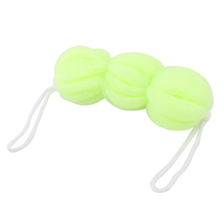 Bath Functional 3 Light - Nylon 3 Balls Style Flexible Body Scrubber Cleaner Bath Shower Pouf Mesh Green