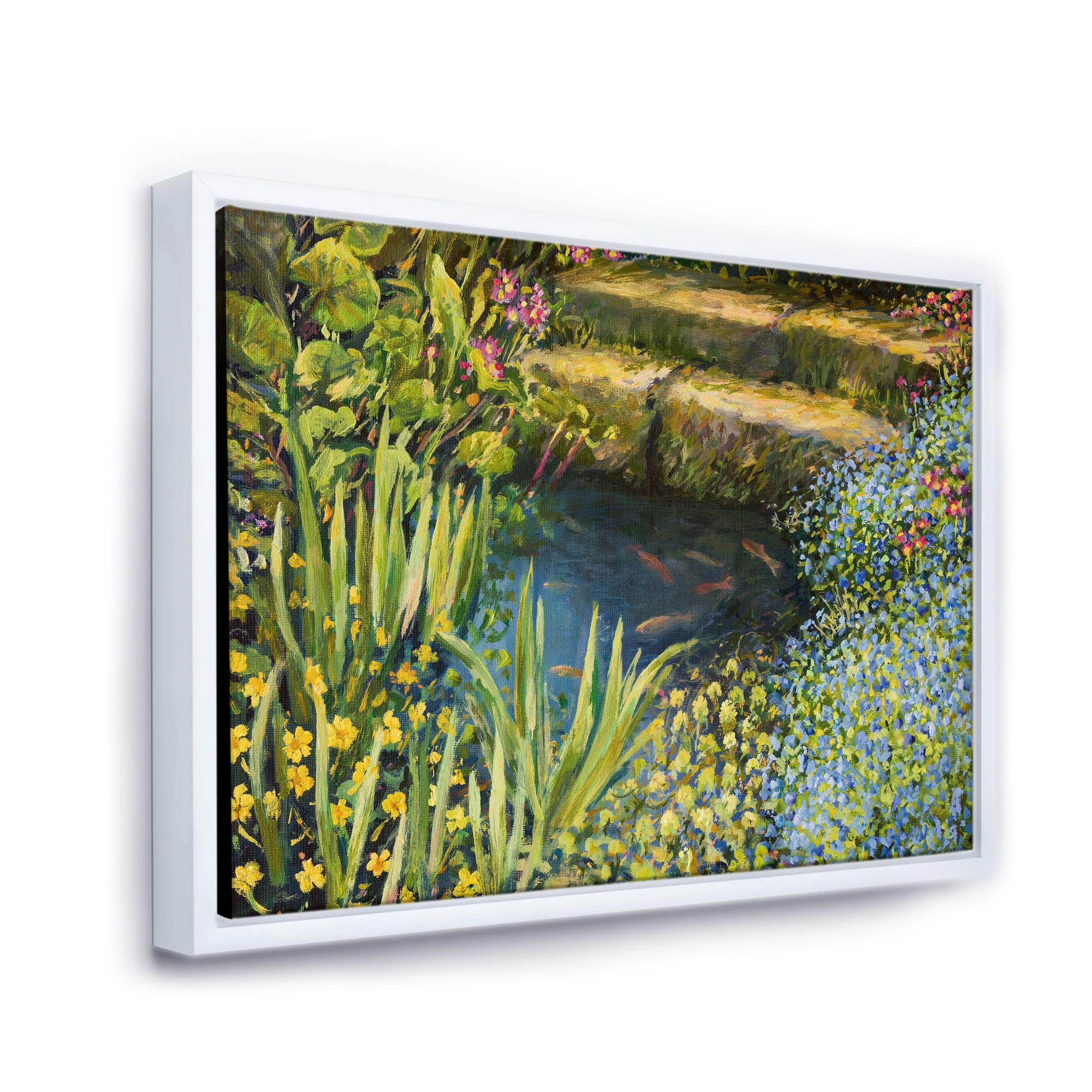 Designart 'Colorful Silence Flowers At The Lake Side' Lake House Framed Canvas Wall Art Print